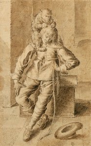 Een cavalier met een aap door Gottfried Libalt